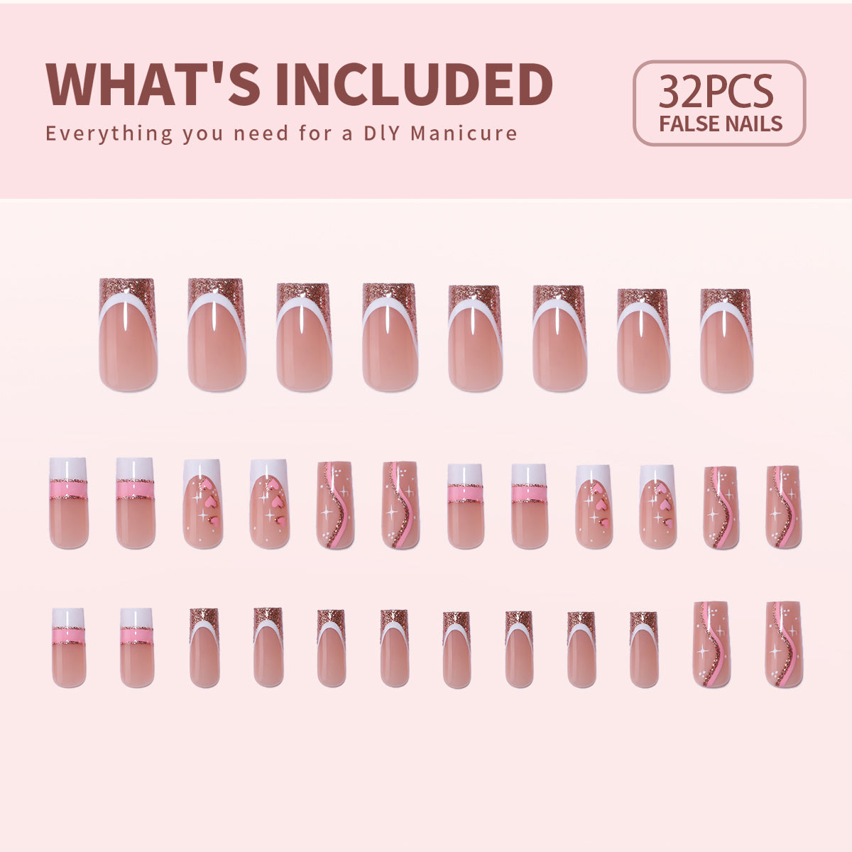 Gel Press On Nails 16 Sizes-32 Pcs Kit W363