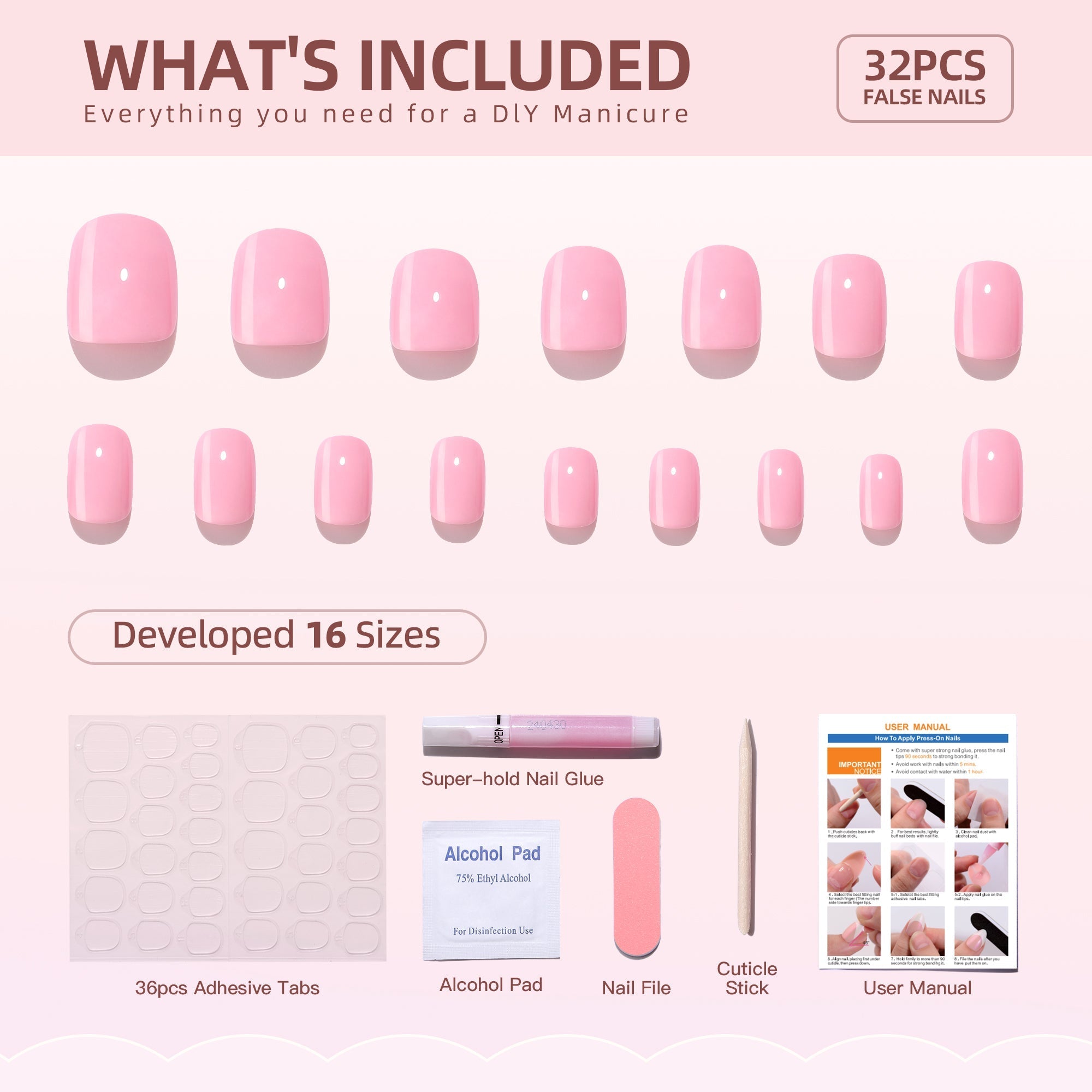 Gel Press On Nails 16 Sizes-32 Pcs Kit A321 SH-4