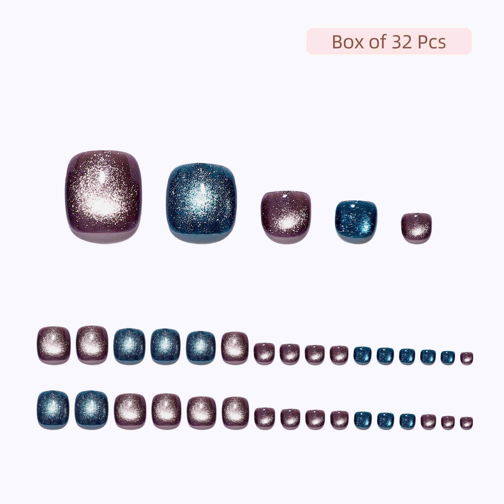 32 Pcs-16 Sizes Kit Press On Toe nails T176